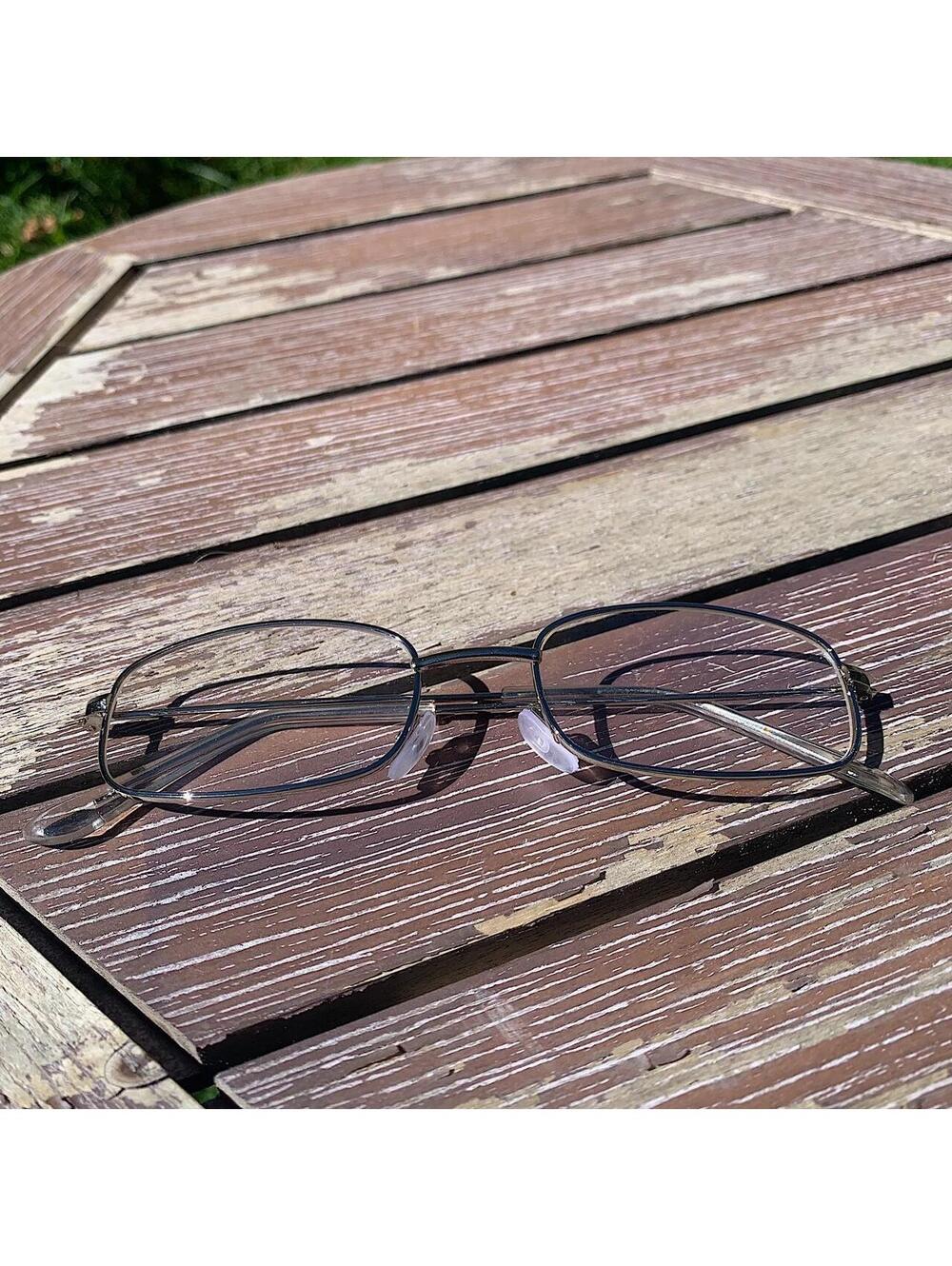 Vintage 2000s style unique Slim Silver Trim Clear Lenses Glasses. Glasses are - Picture 6 of 7